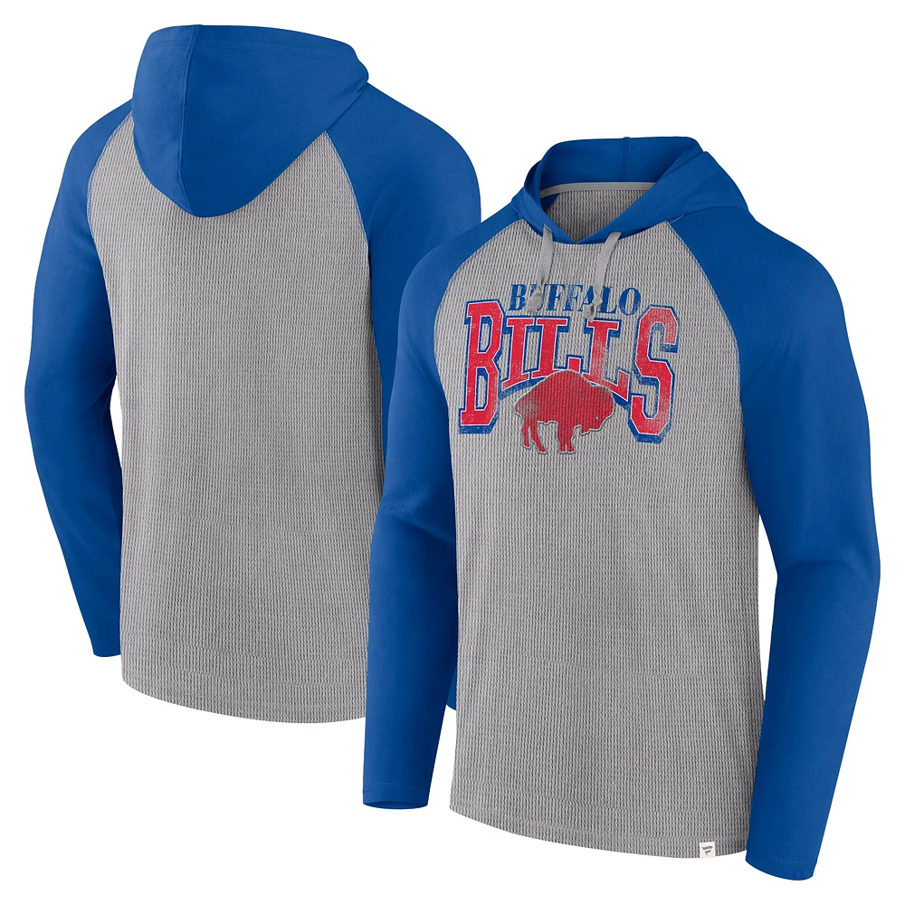 Men's Fanatics Gray/Royal Buffalo Bills Under Center Long Sleeve Hoodie T-Shirt