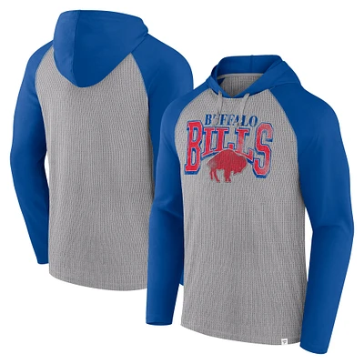 T-shirt à capuche manches longues Fanatics gris/Royal Buffalo Bills pour hommes