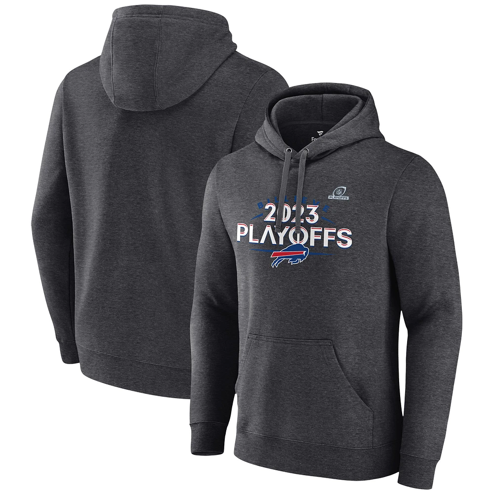 Men's Fanatics Heather Charcoal Buffalo Bills 2023 NFL Playoffs Fleece Pullover Hoodie