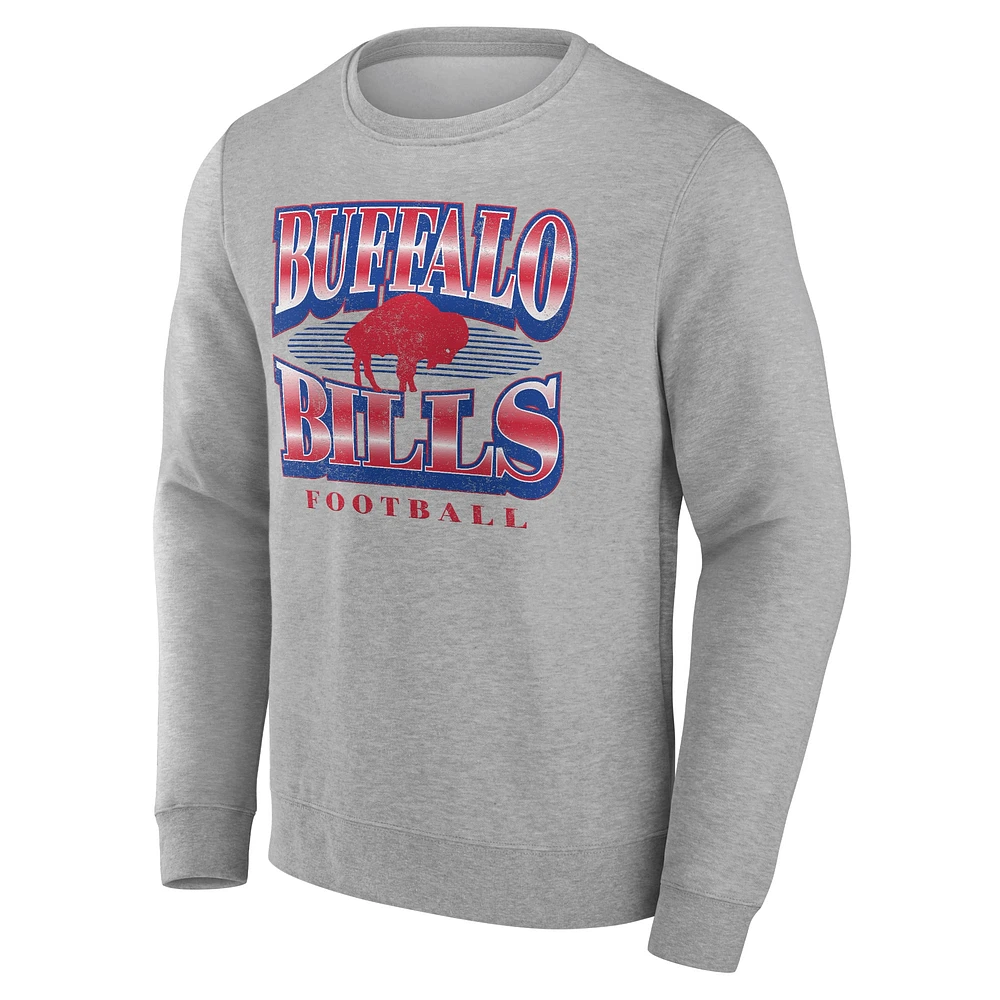 Men's Fanatics Heather Gray Buffalo Bills Chance Throwback Fleece Pullover Sweatshirt