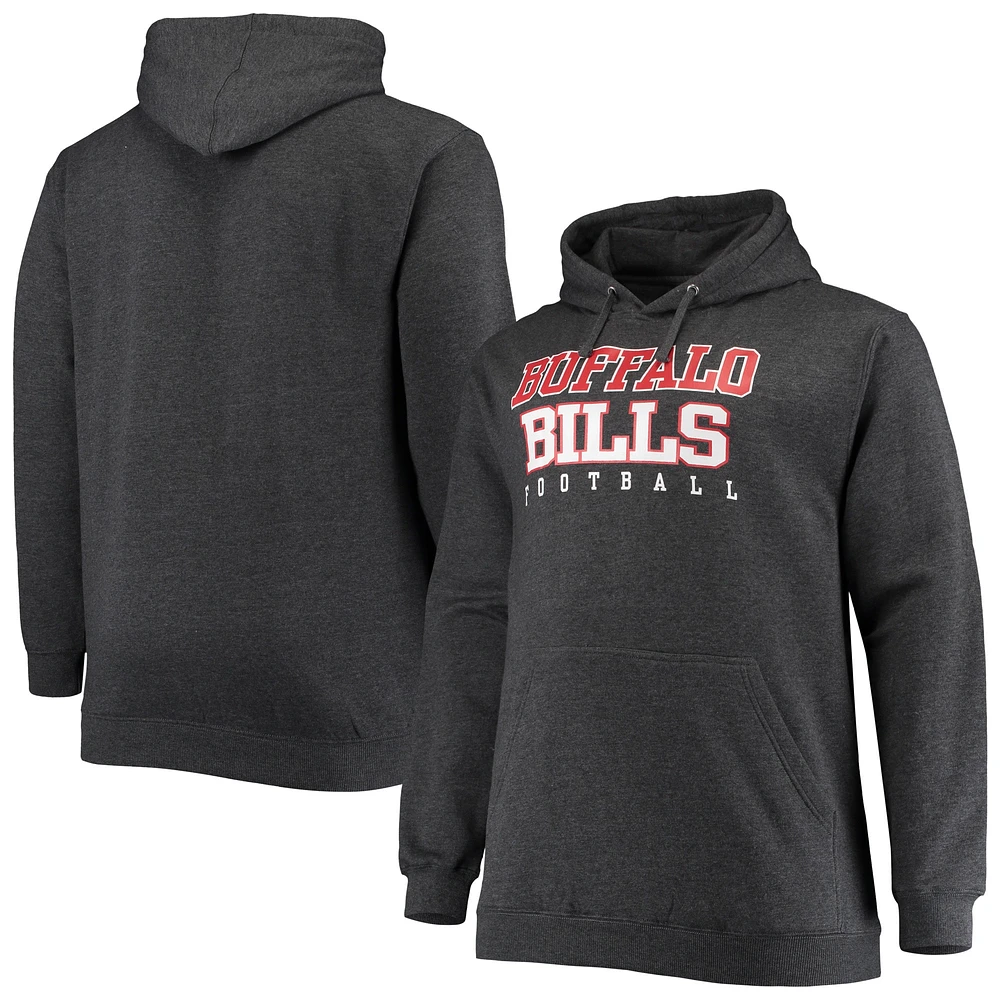 Chandail à capuchon d'entraînement Fanatics Heathered Charcoal Buffalo Bills Big & Tall pour hommes