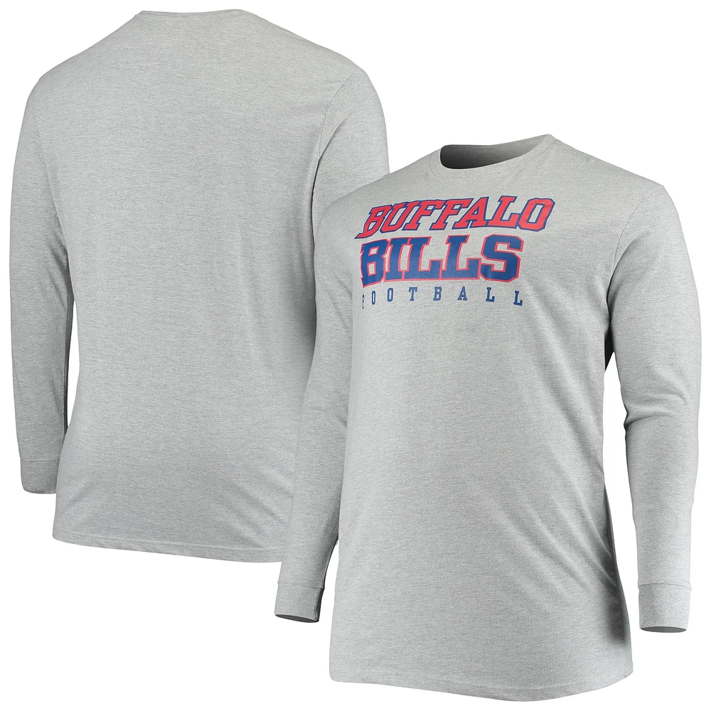 T-shirt à manches longues pour hommes Fanatics Heathered Grey Buffalo Bills Big & Tall Practice