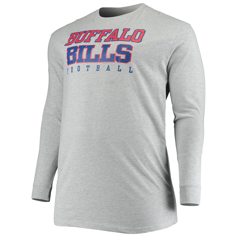 T-shirt à manches longues pour hommes Fanatics Heathered Grey Buffalo Bills Big & Tall Practice