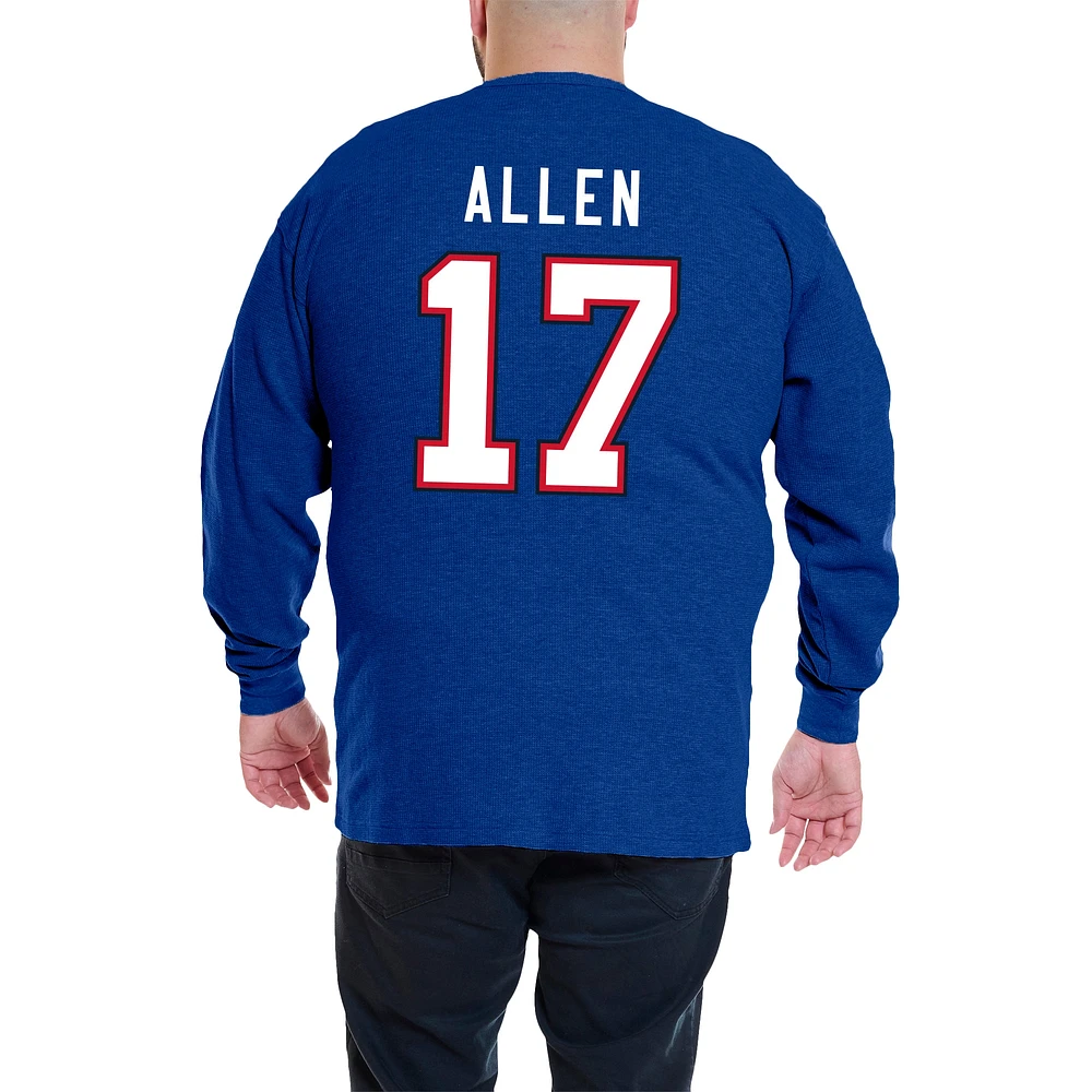 T-shirt à manches longues gaufré thermique Fanatics Josh Allen Royal Buffalo Bills Big & Tall pour hommes