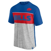 T-shirt à blocs de couleurs Buffalo Bills Throwback Fanatics Royal/Gris chiné pour hommes