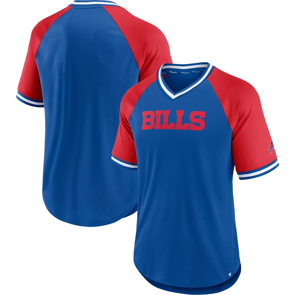 T-shirt à col en V Fanatics Royal/Red Buffalo Bills Second Wind Raglan pour hommes