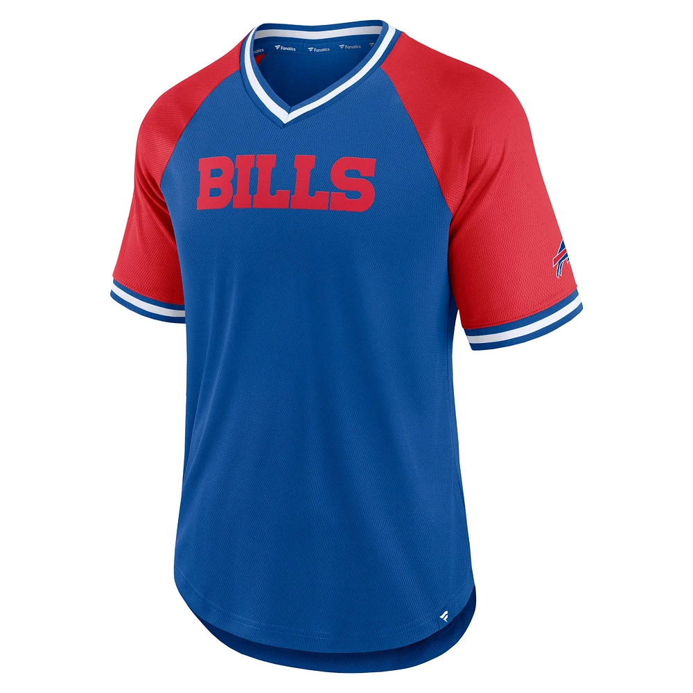 T-shirt raglan à col en V Second Wind Fanatics Royal/Red Buffalo Bills pour hommes