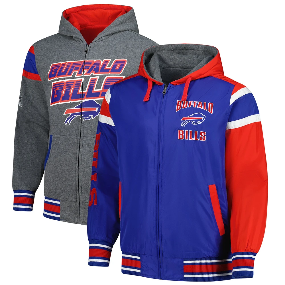 G-III Sports by Carl Banks pour homme Royal/Gris Buffalo Bills Extreme Full Back Sweat à capuche réversible Full-Zip Jacket