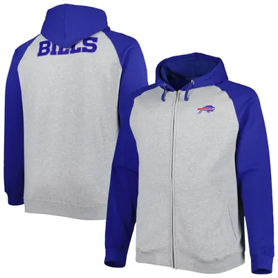 Buffalo Bills Big & Tall Fleece Raglan Full-Zip Hoodie Jacket - Heather Gray