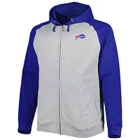 Men's Heather Gray Buffalo Bills Big & Tall Fleece Raglan Full-Zip Hoodie Jacket