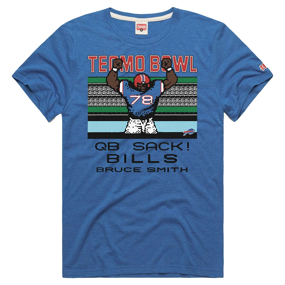 T-shirt à manches longues pour homme avec imprimé joueur retraité Bruce Smith Royal Buffalo Bills Tecmo Bowl