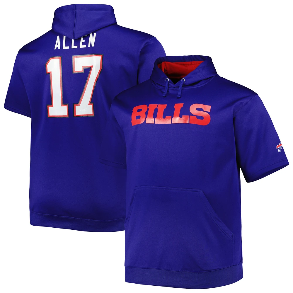 Josh Allen Royal Buffalo Bills Big & Tall Sweat à capuche manches courtes pour homme