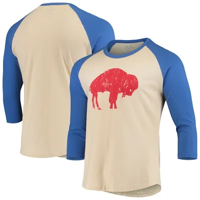 Buffalo Bills Majestic Threads Gridiron Classics Raglan 3/4-Sleeve T-Shirt - Cream/Royal