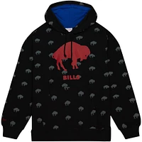 Sweat à capuche en polaire imprimé Buffalo Bills noir Mitchell & Ness pour hommes