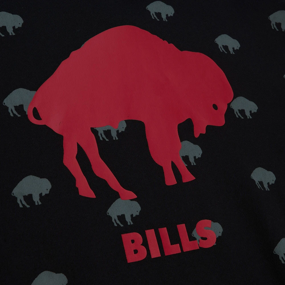 Sweat à capuche en polaire imprimé Buffalo Bills noir Mitchell & Ness pour hommes