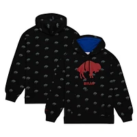 Men's Mitchell & Ness Black Buffalo Bills Allover Print Fleece Pullover Hoodie