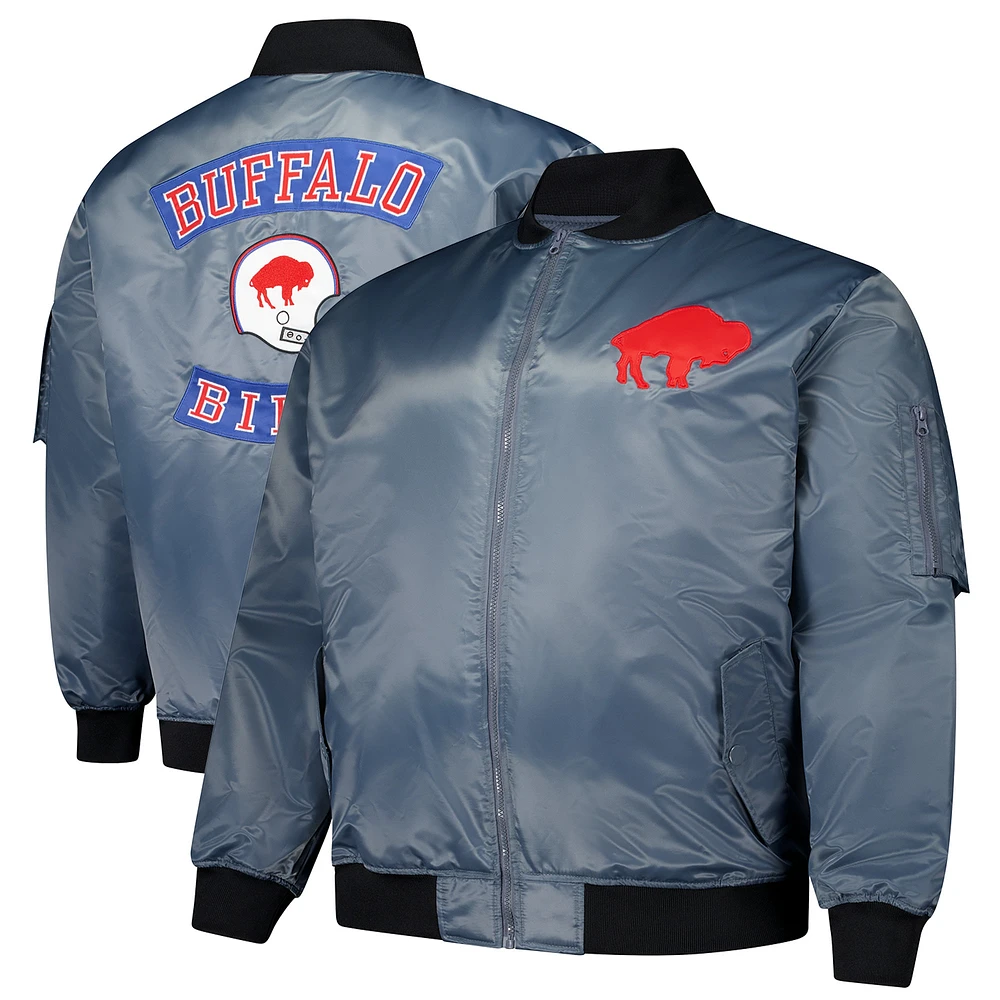 Veste aviateur entièrement zippée Buffalo Bills de Mitchell & Ness pour homme, couleur charbon, grande et taille