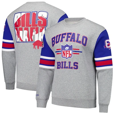 Men's Mitchell & Ness Heather Gray Buffalo Bills All Over 4.0 Vintage Logo Pullover Sweatshirt