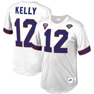 Mitchell & Ness Jim Kelly White Buffalo Bills Nom et numéro du joueur retraité pour hommes - Haut en maille