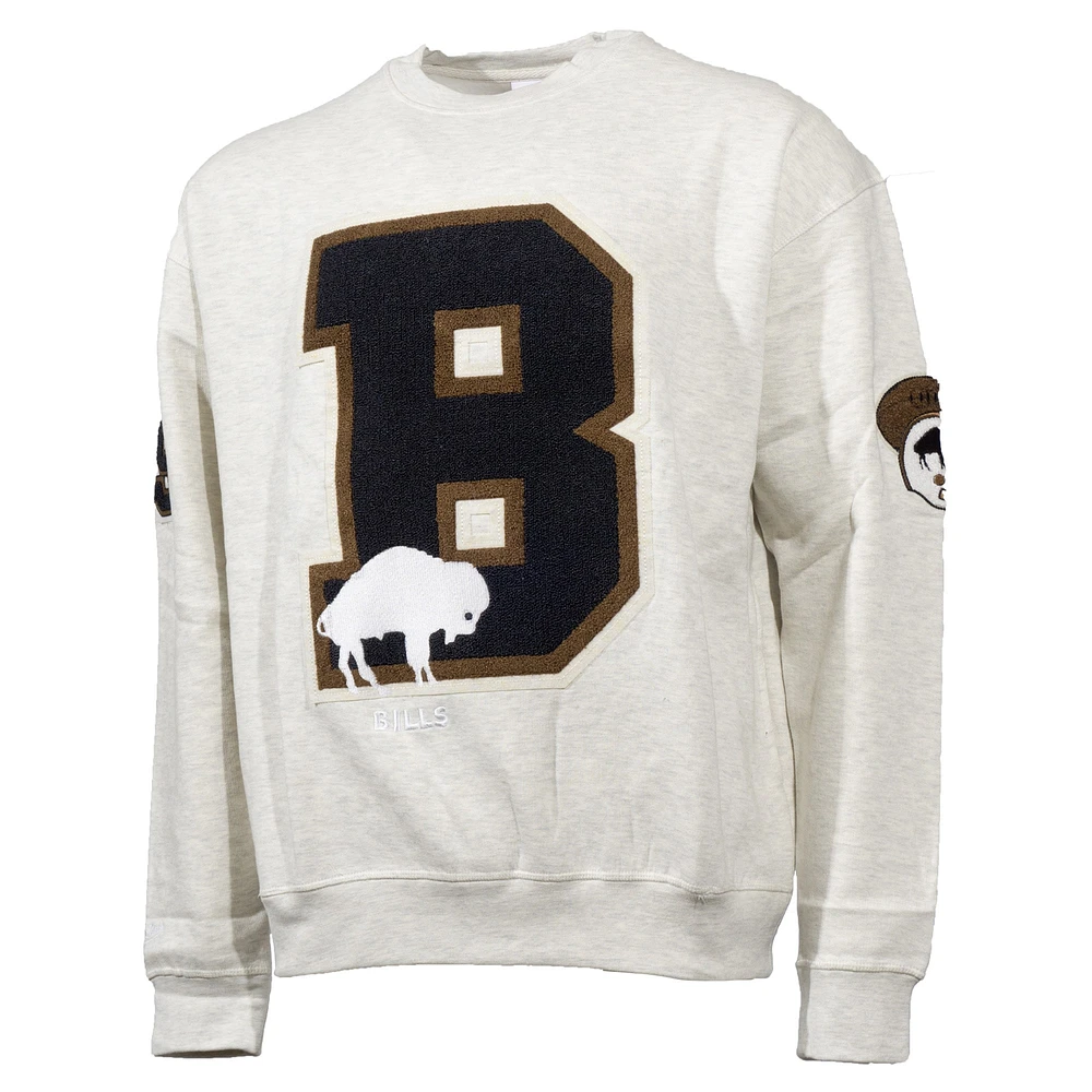 Men's Mitchell & Ness Oatmeal Buffalo Bills Varsity Oversized Pullover Sweatshirt