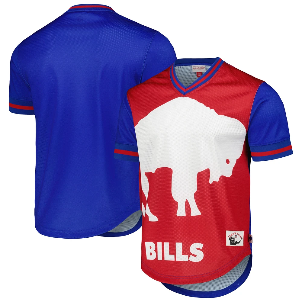 T-shirt à col en V maille Jumbotron 3.0 Royal Buffalo Bills Mitchell & Ness pour homme