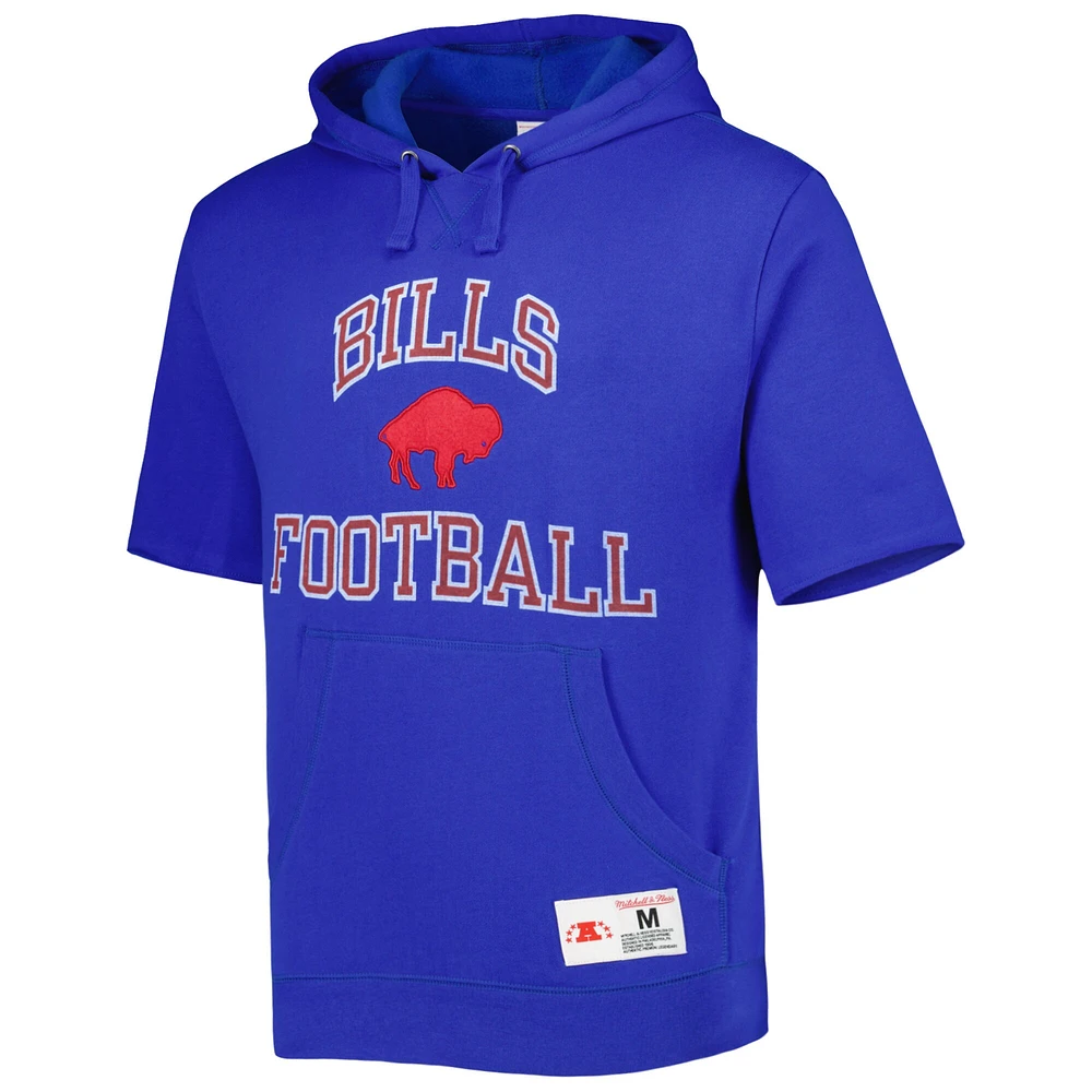 Men's Mitchell & Ness Royal Buffalo Bills Washed Short Sleeve Pullover Hoodie