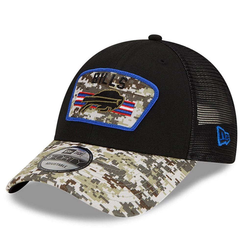 Casquette ajustable 9FORTY Snapback New Era pour homme Buffalo Bills 2021 Salute To Service Trucker noir/camouflage