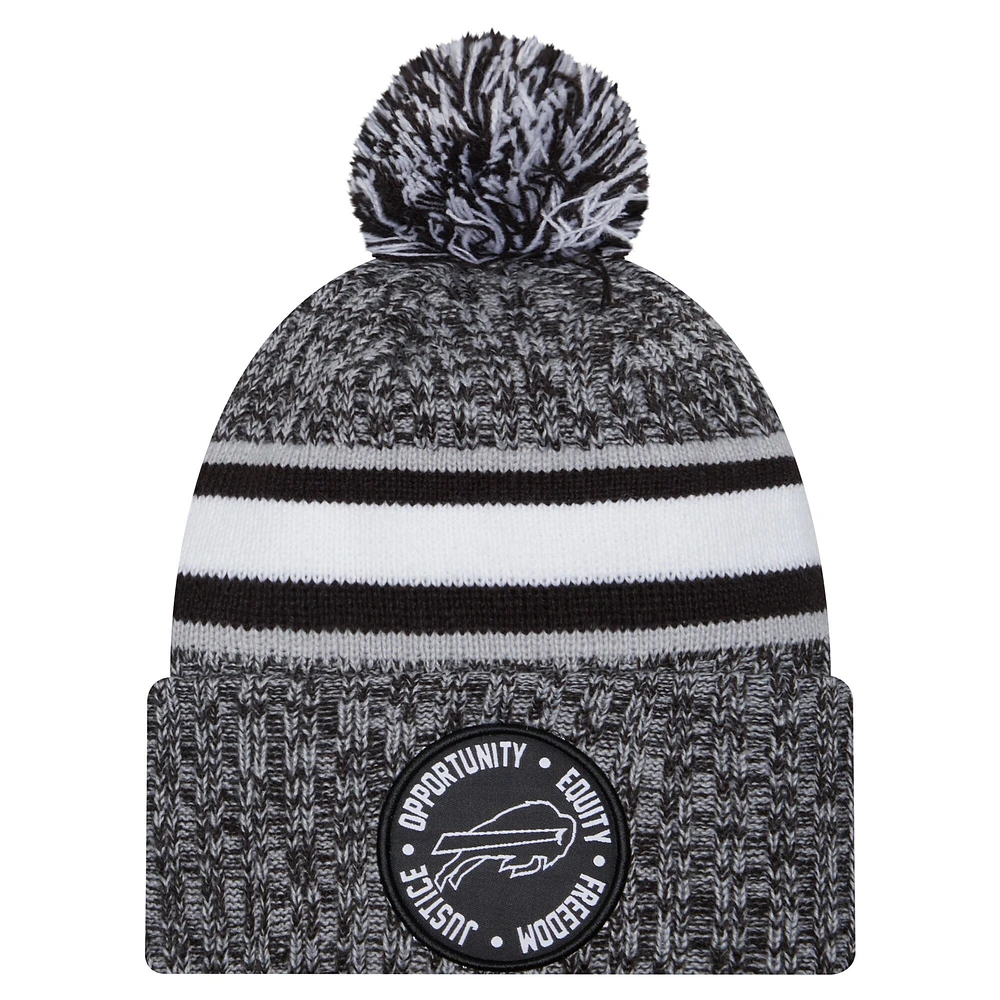 Bonnet en tricot à revers Buffalo Bills Inspire Change New Era noir pour hommes avec pompon