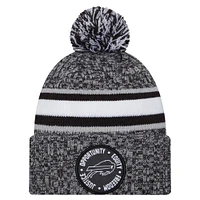 Bonnet en tricot à revers Buffalo Bills Inspire Change New Era noir pour hommes avec pompon