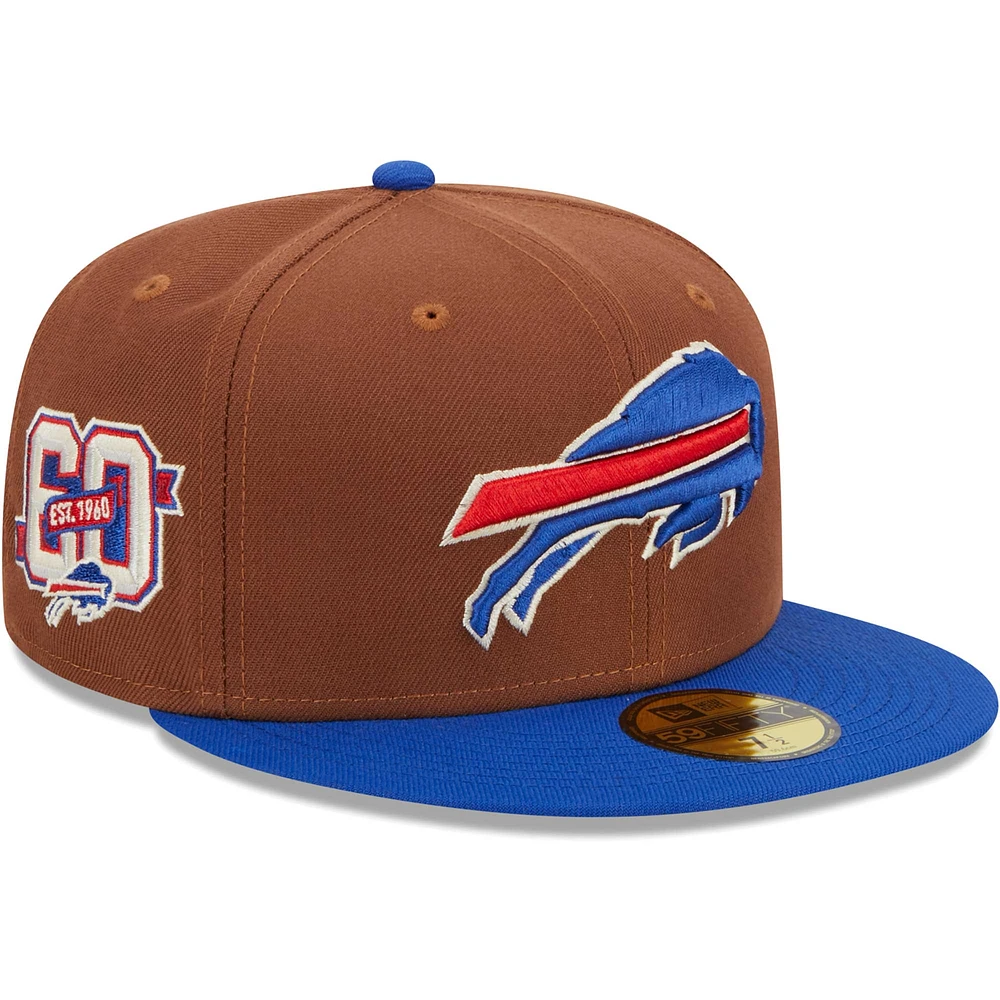 Casquette ajustée 59FIFTY New Era marron/Royal Buffalo Bills Harvest 60e anniversaire pour hommes