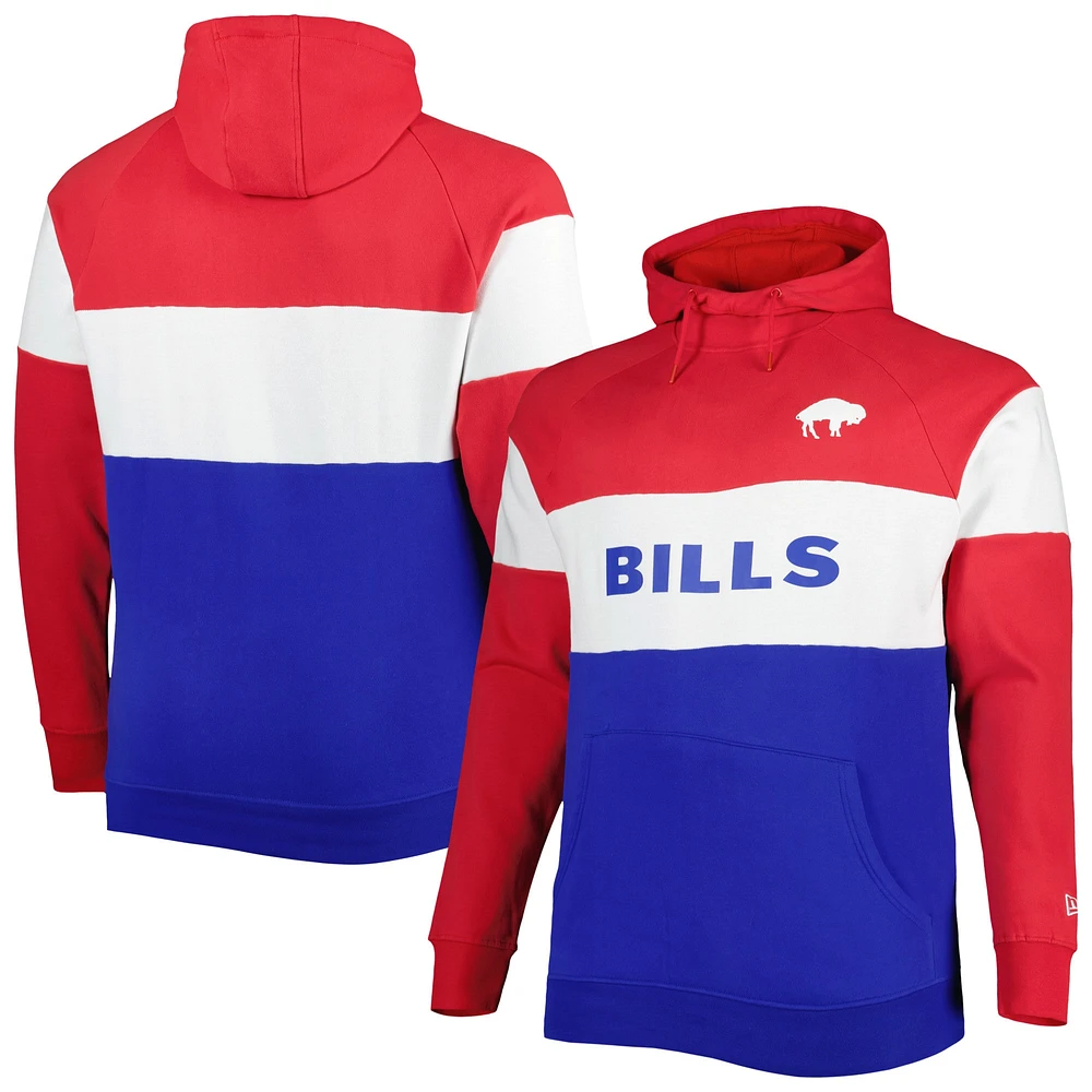 Sweat à capuche raglan en molleton blocs de couleurs New Era Buffalo Bills Big & Tall Throwback pour homme, rouge/royal