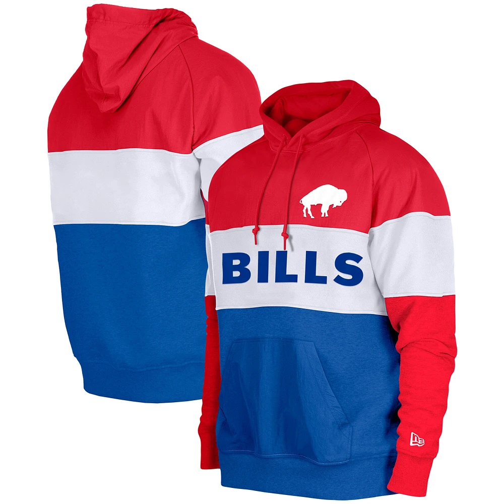 Men's New Era Royal/Red Buffalo Bills Colorblock Throwback Pullover Hoodie