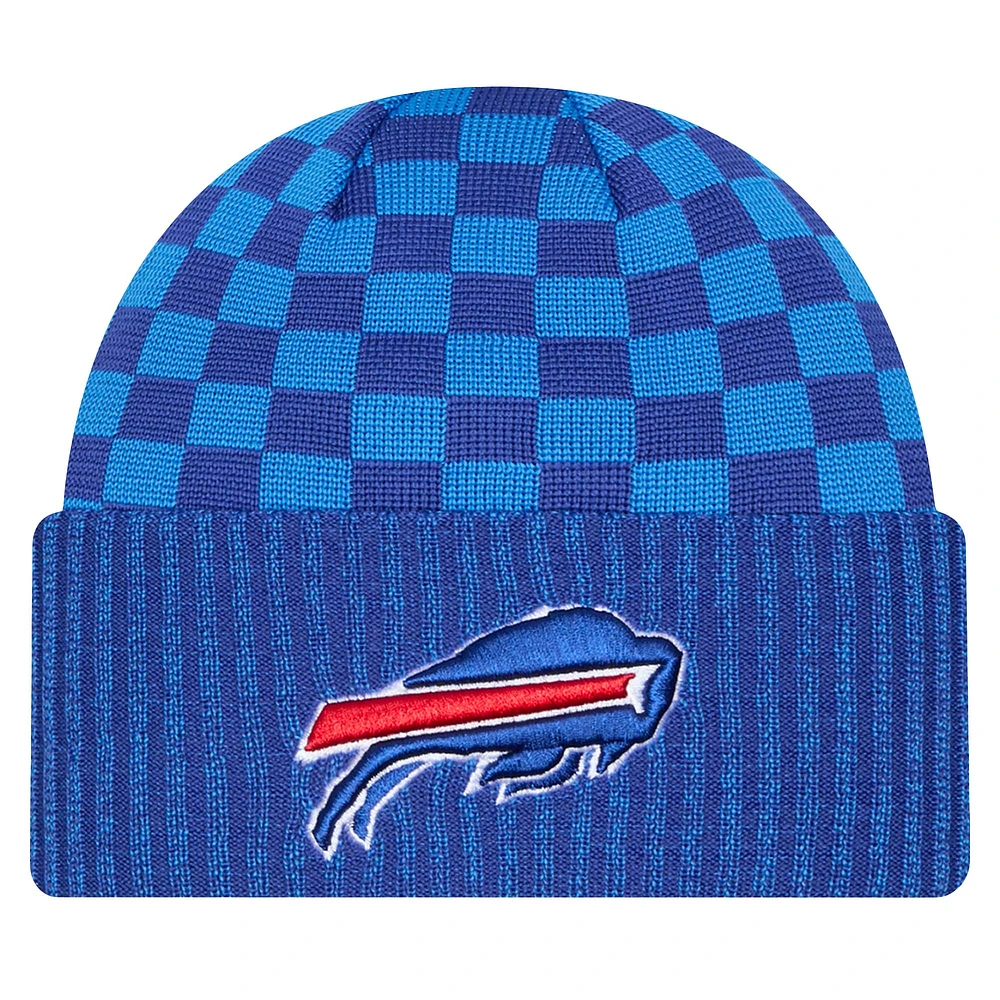 Bonnet en tricot à revers à carreaux Royal Buffalo Bills de New Era pour homme