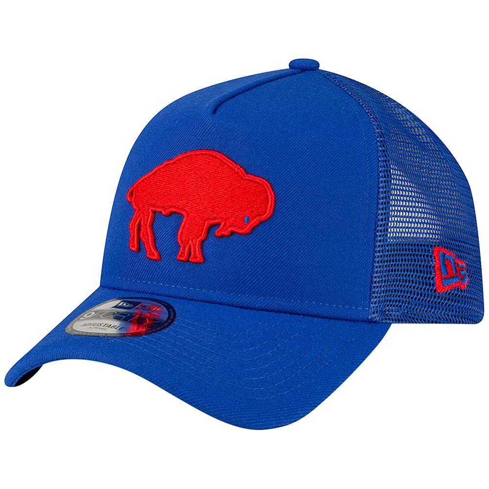 Men's New Era Royal Buffalo Bills Throwback Logo A-Frame Trucker 9FORTY Adjustable Hat