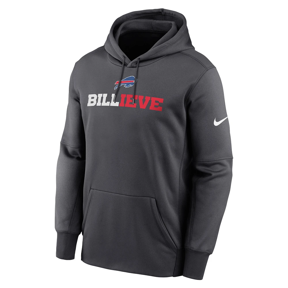 Men's Nike Anthracite Buffalo Bills Billieve Performance Fleece Pullover Hoodie