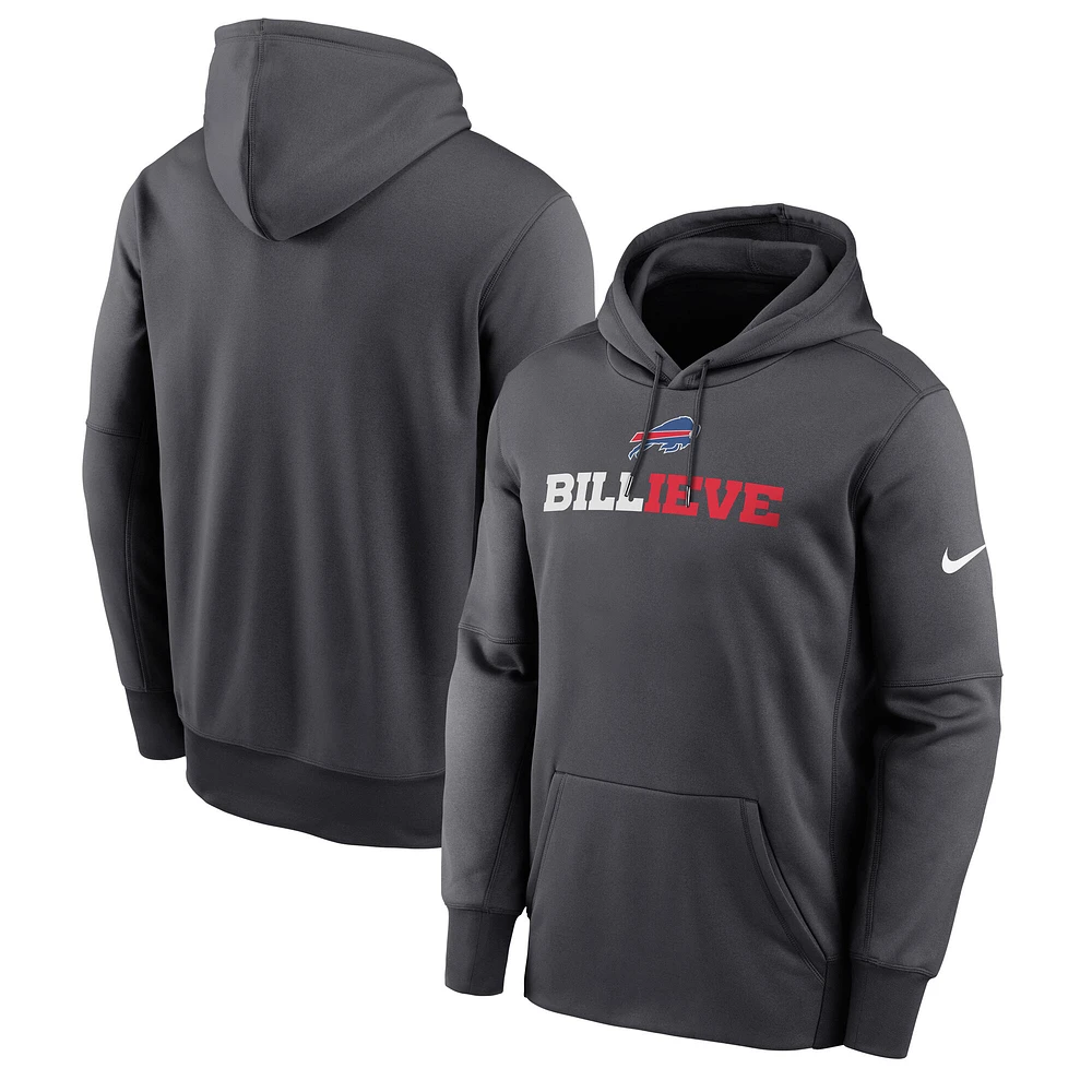 Men's Nike Anthracite Buffalo Bills Billieve Performance Fleece Pullover Hoodie