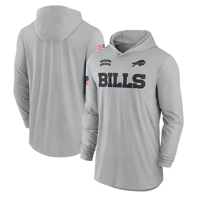 Men's Nike Gray Buffalo Bills 2024 Salute to Service Lightweight Performance Long Sleeve Hooded T-Shirt