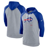Chandail à capuchon manches 3/4 raglan Buffalo Bills Nike pour homme, gris chiné/royal chiné