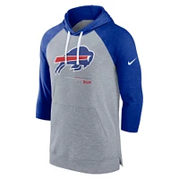 Men's Nike Heather Gray/Heather Royal Buffalo Bills Raglan 3/4-Sleeve Pullover Hoodie