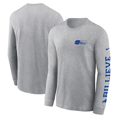 T-shirt à manches longues Nike Buffalo Bills All Out pour homme, gris chiné