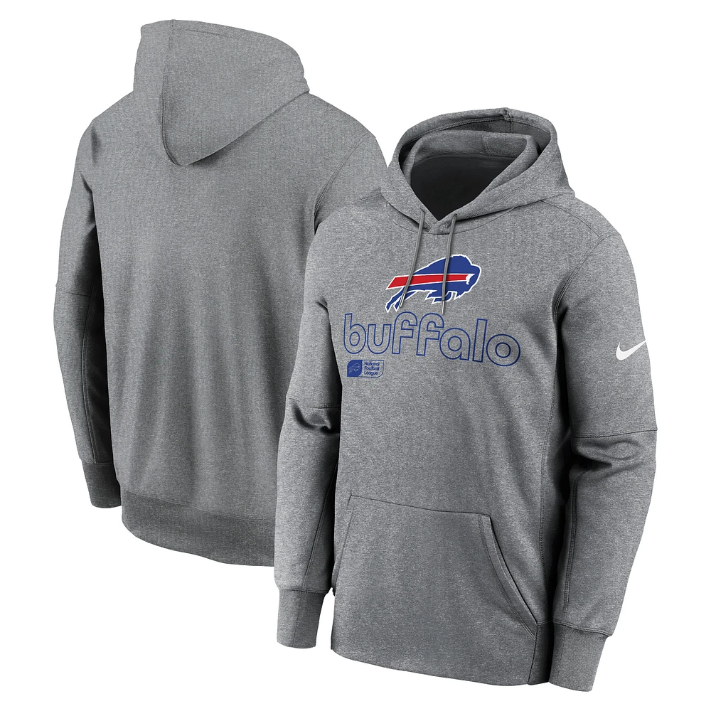 Sweat à capuche Nike Buffalo Bills Performance gris chiné pour homme