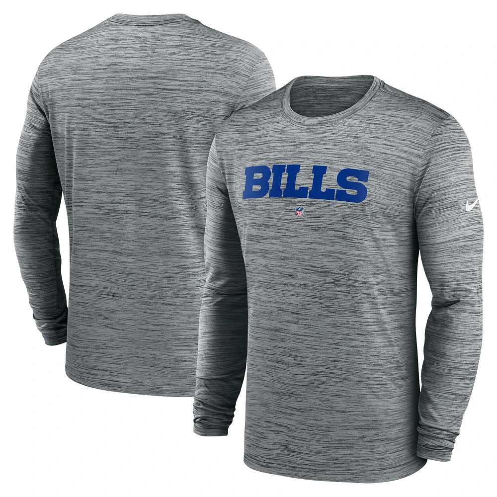 T-shirt à manches longues Nike Buffalo Bills Sideline Team Velocity Performance pour homme, gris chiné