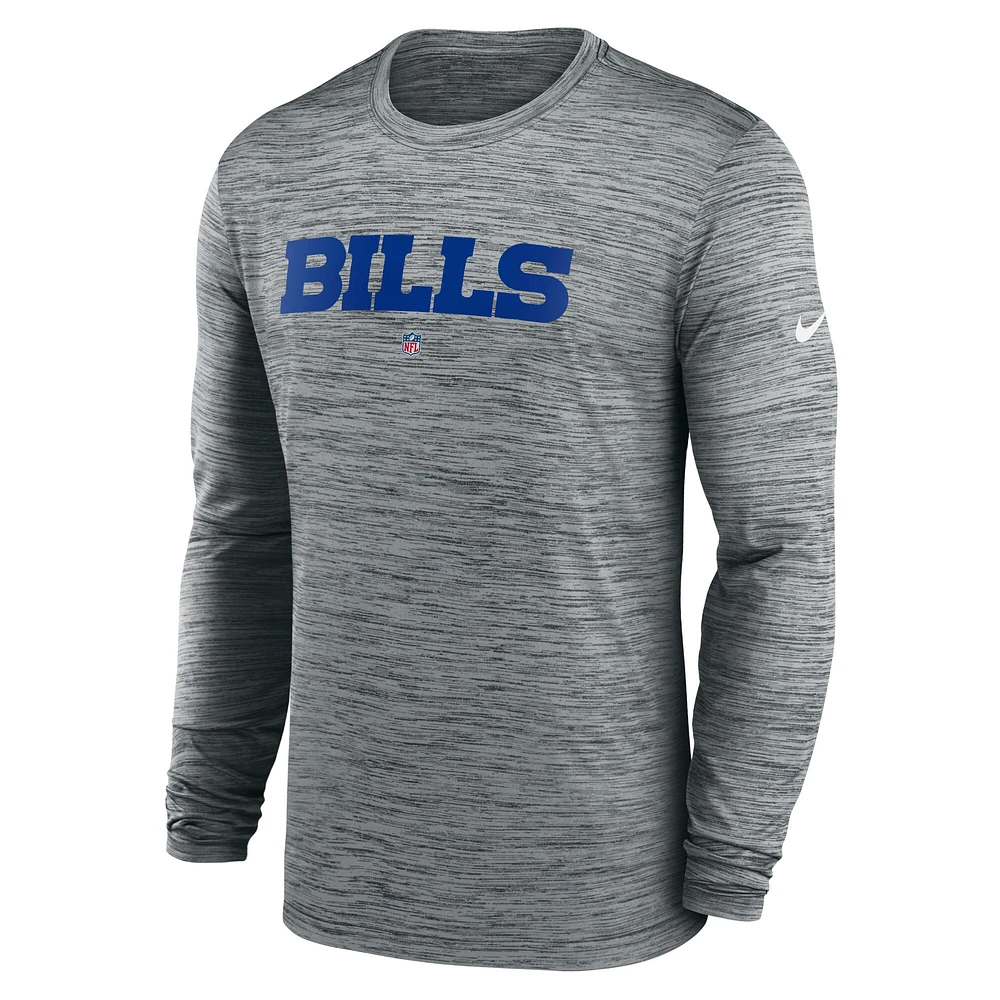 T-shirt à manches longues Nike Buffalo Bills Sideline Team Velocity Performance pour homme, gris chiné