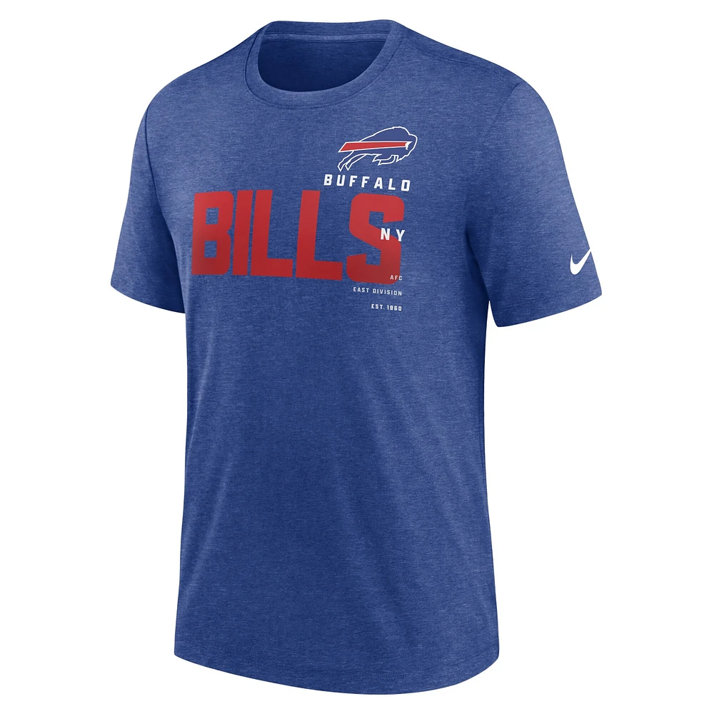 T-shirt Nike Heather Royal Buffalo Bills Team Tri-Blend pour Homme