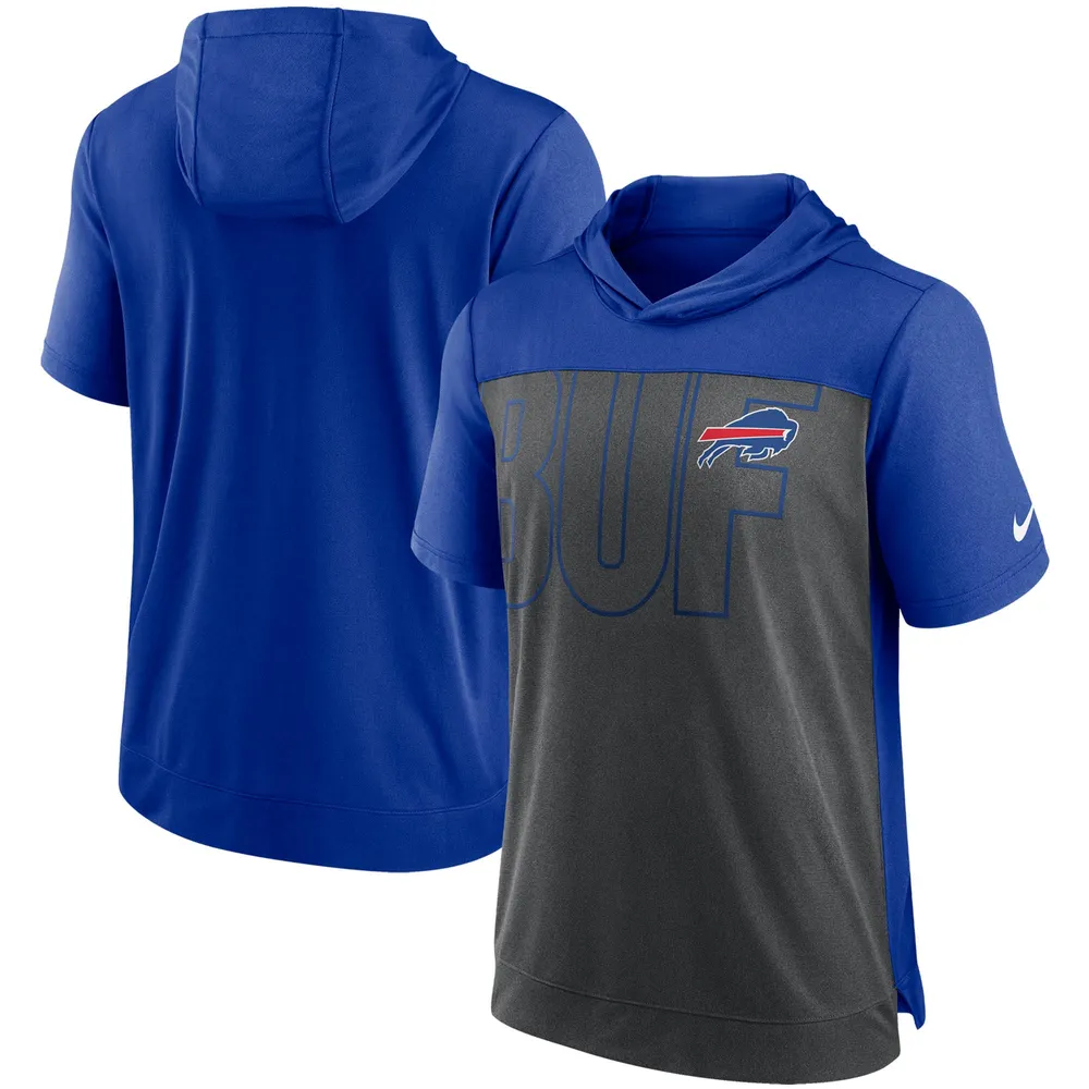 T-shirt à capuche Performance Nike Heathered Charcoal/Royal Buffalo Bills pour Homme