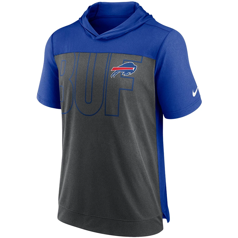 T-shirt à capuche Performance Nike Heathered Charcoal/Royal Buffalo Bills pour Homme