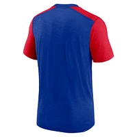 Men's Nike Heathered Royal/Heathered Red Buffalo Bills Color Block Team Name T-Shirt