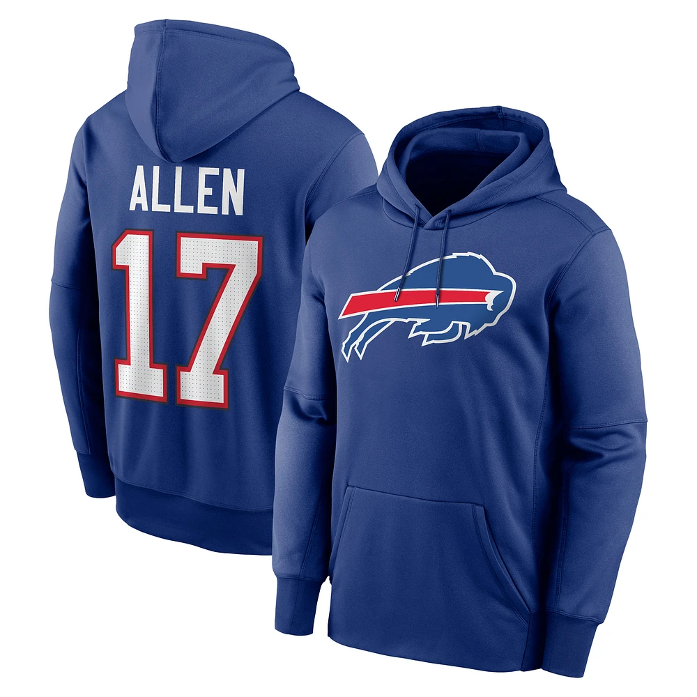 Sweat à capuche Nike Josh Allen Royal Buffalo Bills Player Name & Number Performance pour homme