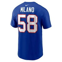 T-shirt Nike Matt Milano Royal Buffalo Bills avec nom et numéro de joueur pour homme