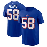 T-shirt Nike Matt Milano Royal Buffalo Bills avec nom et numéro de joueur pour homme